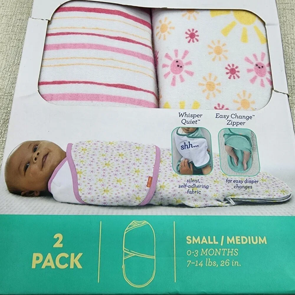 Swaddle Me Luxe Whisper Quiet Adjustable Wrap 2 Pack Pink Sun Size S/M
